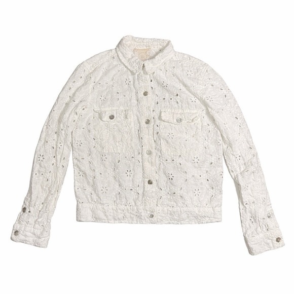 Johnny Was Tops - JOHNNY WAS Jade Blouse Top Size XS White Ivory Eyelet Long Sleeve Beach‎ Linen